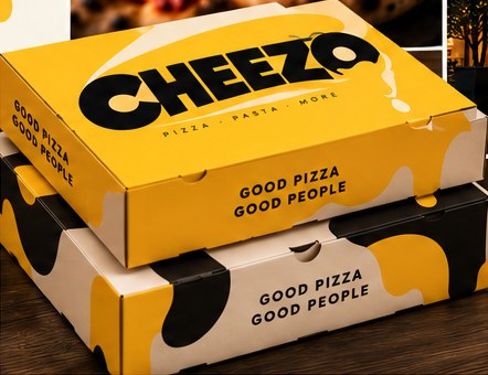 Gelber CHEEZO-Pizzakarton