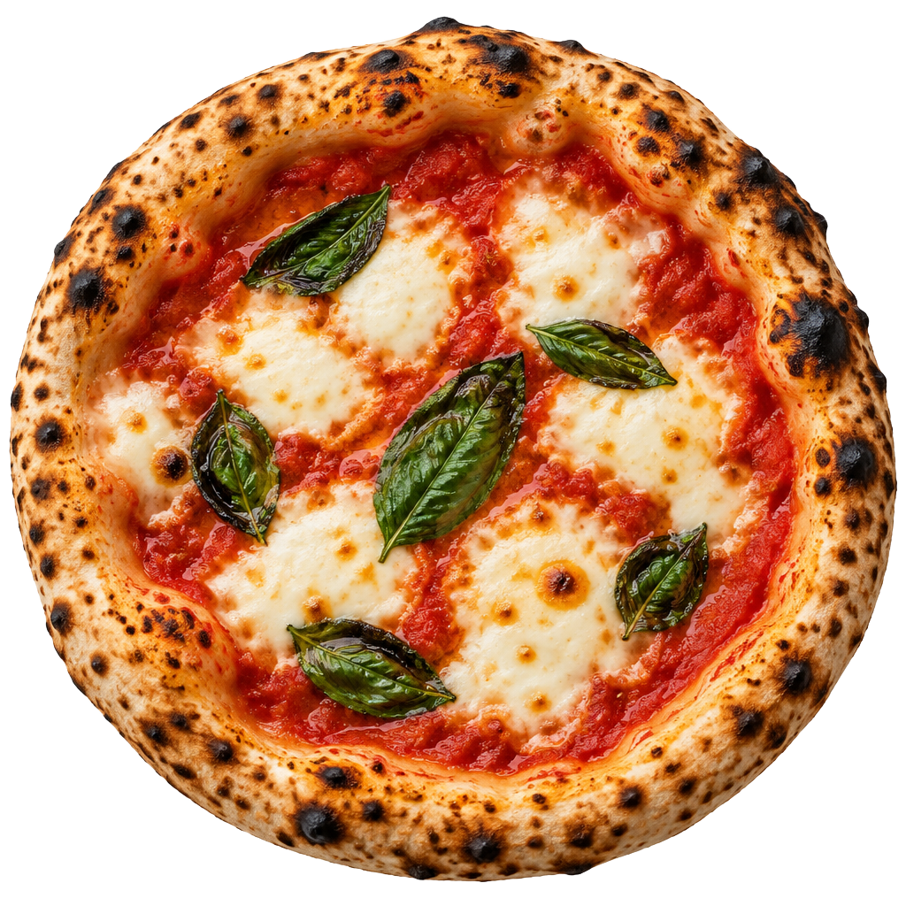 Frisch gebackene neapolitanische Pizza mit Mozzarella, Tomatensauce und Basilikum